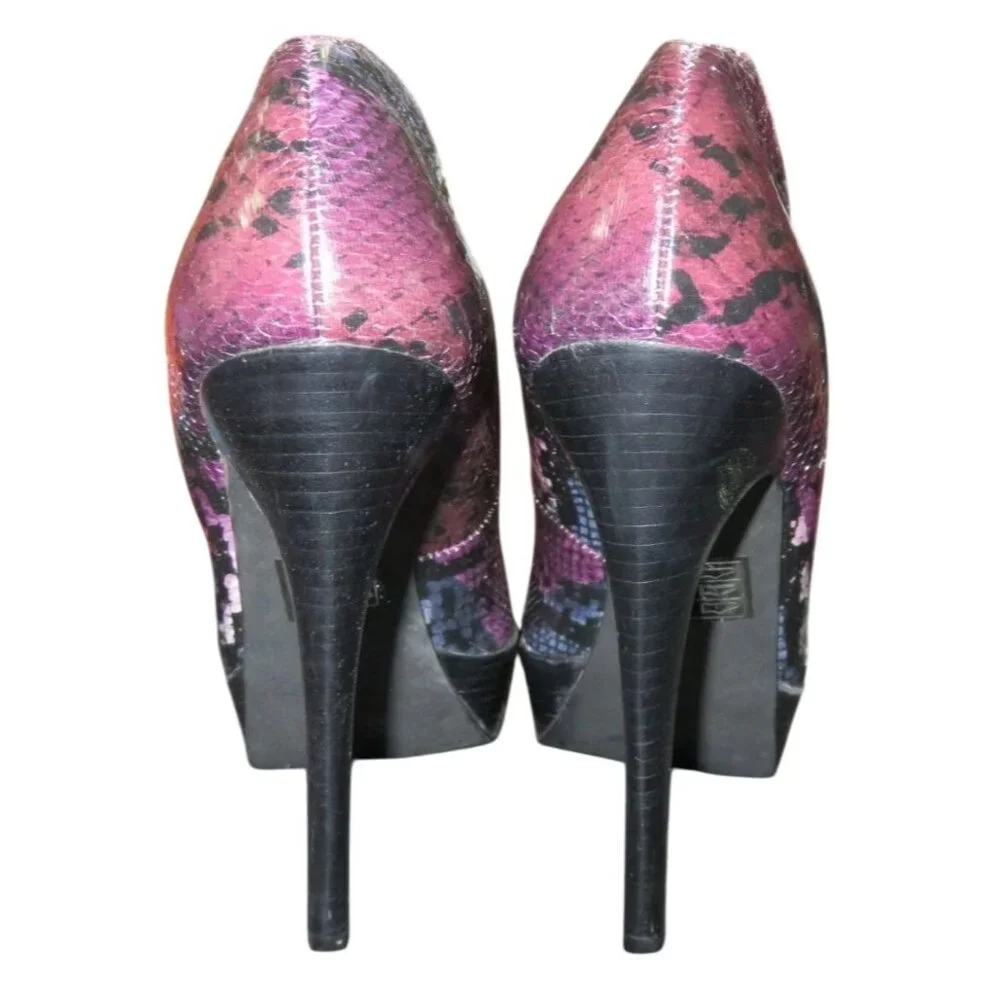 Lulu Townsend Purple & Black Python Embossed Leather Platform Stiletto Heels 7